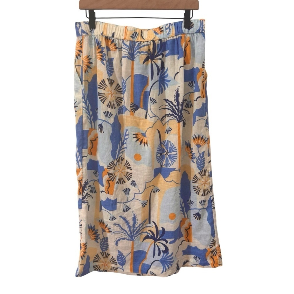Nicole Miller 100% Linen Tropical Print Beach Vacation Midi Wrap Skirt Size M - Picture 6 of 7